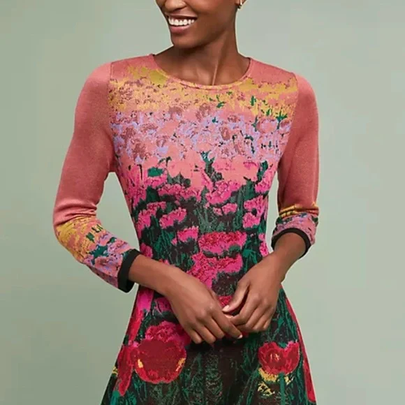 Anthropologie Aldomartins Lisse Knit Sweater Dress Floral Maximilist Bold XS - Picture 4 of 14